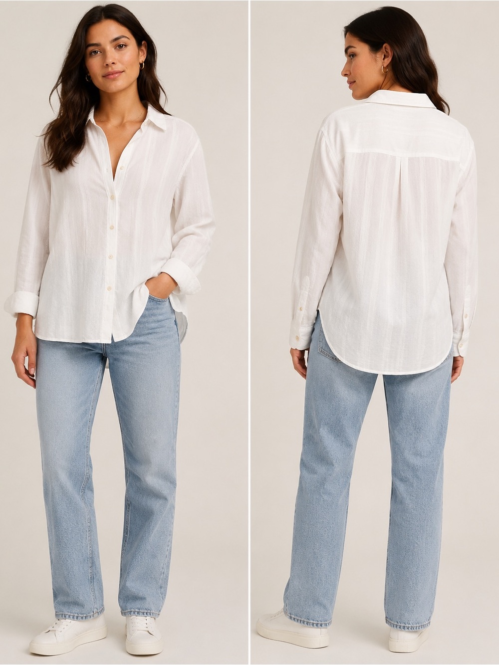 Abercrombie & Fitch Women's Boyfriend White  Shirt Roll Tab Sleeve Lightweight
